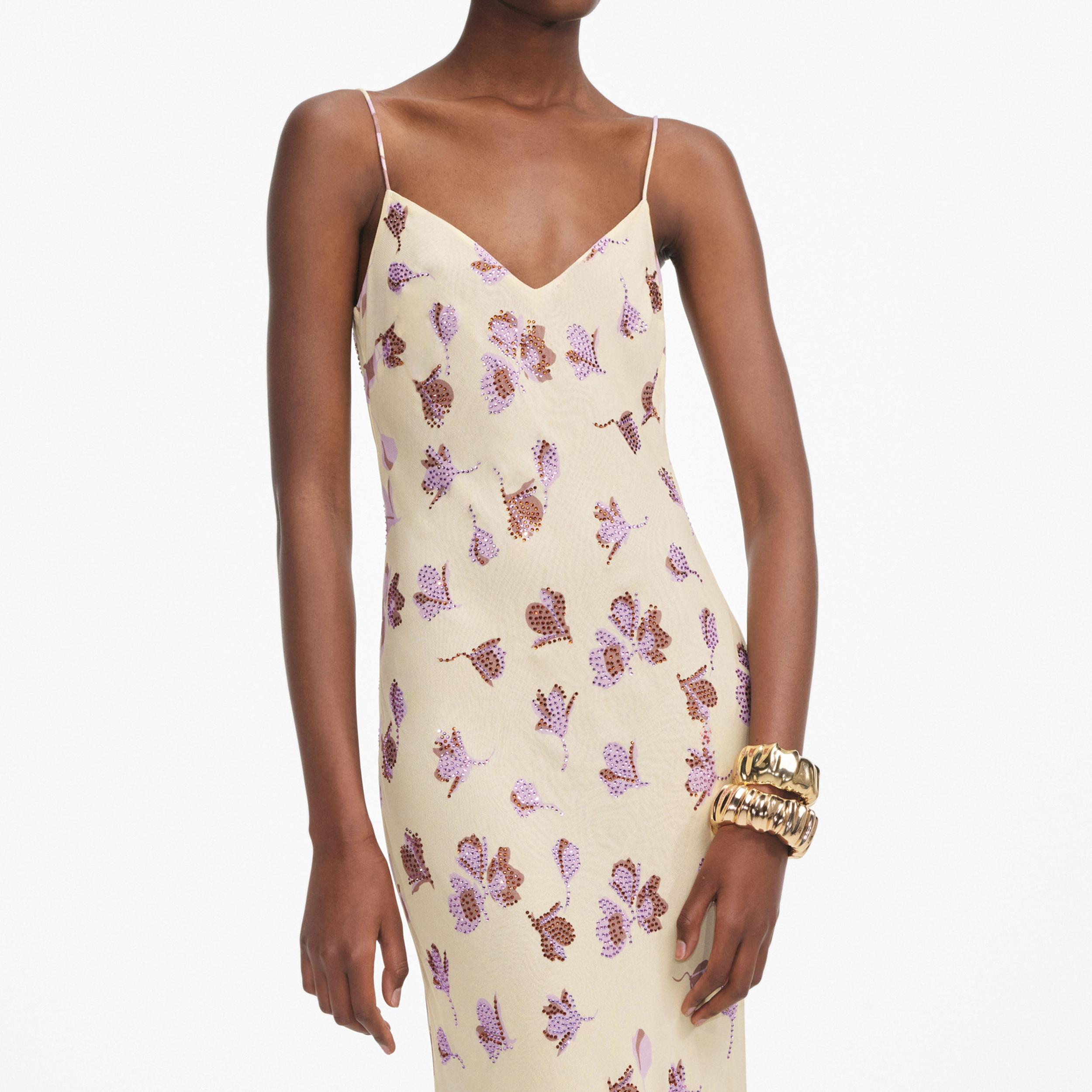 Yellow Floral Rhinestone Maxi Dress Product Image