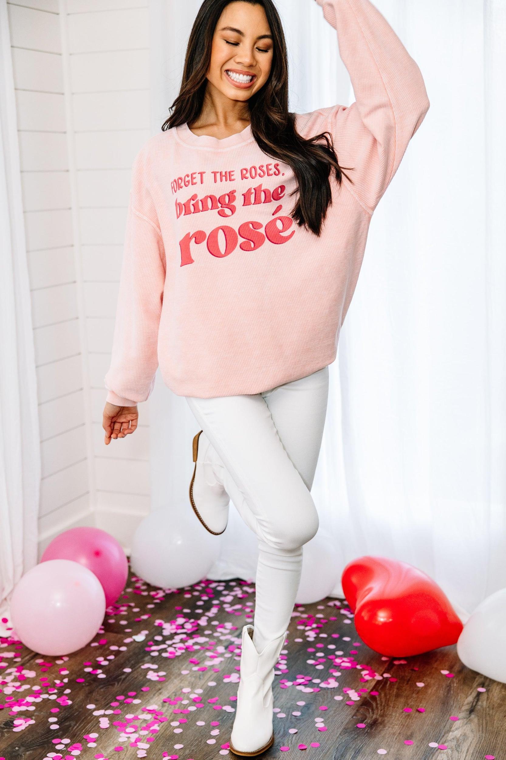 Forget The Roses Blush Pink Graphic Corded Sweatshirt Female Product Image