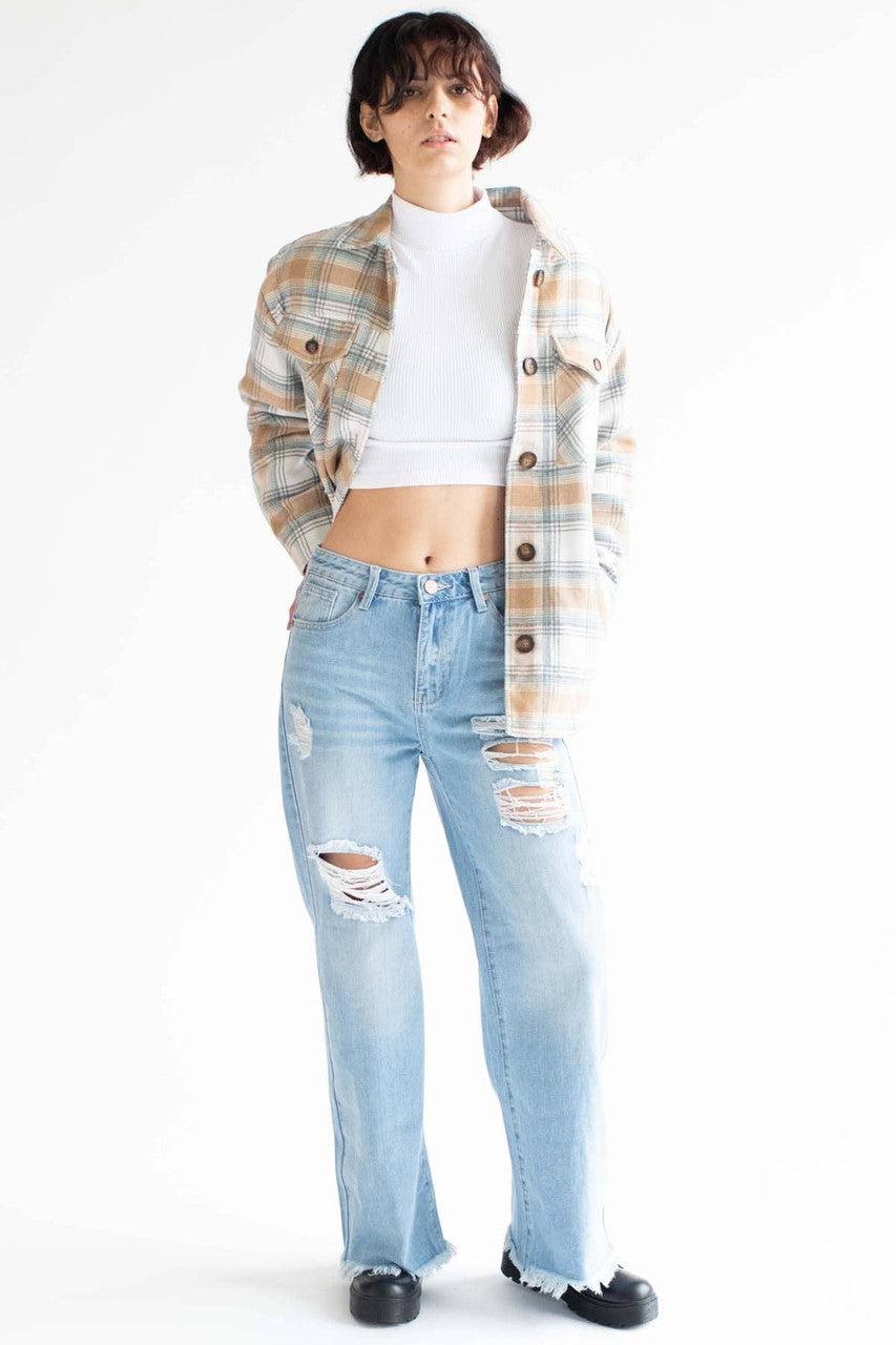 Camel Sherpa-Lined Flannel Jacket Product Image