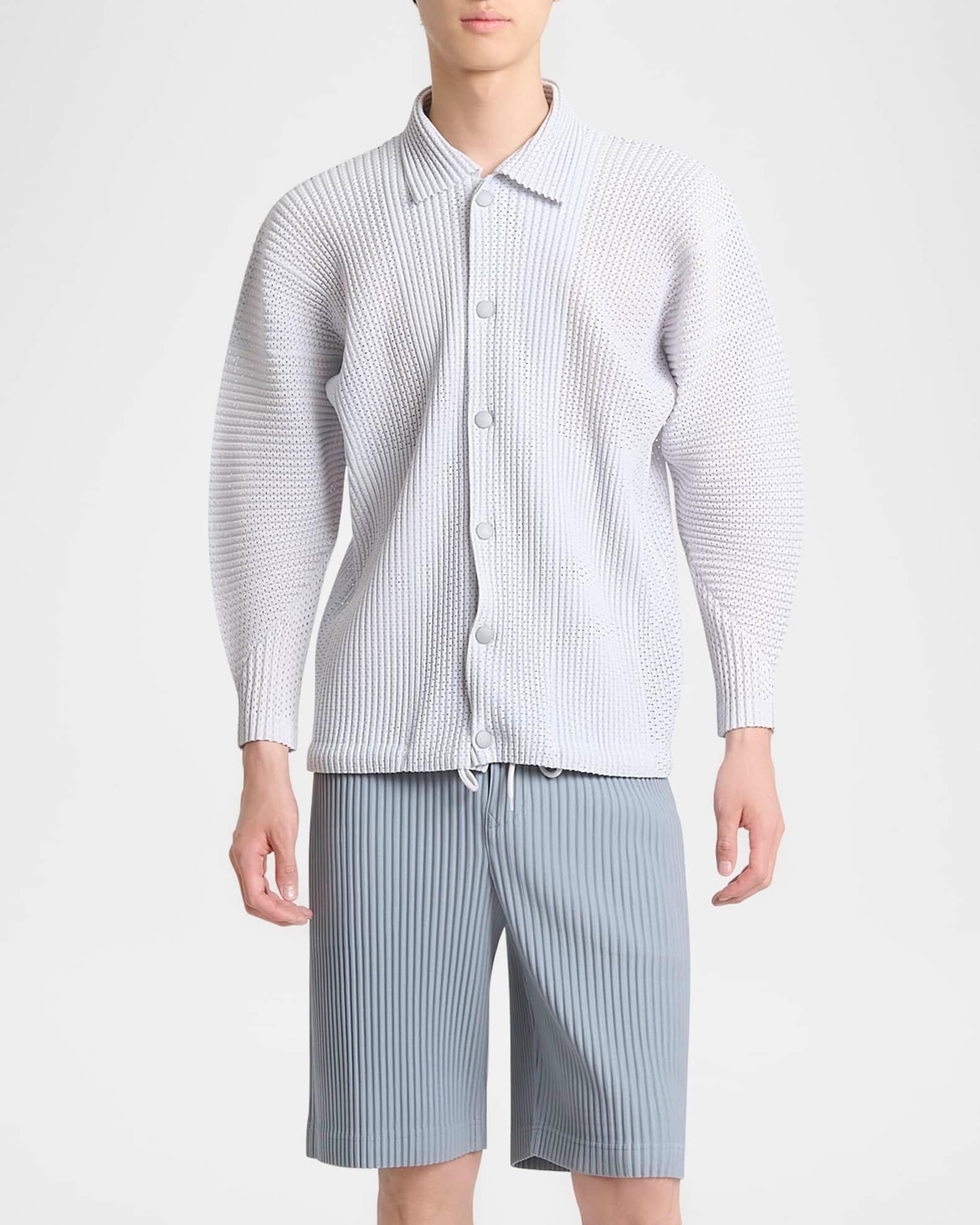Men's Pleated Mesh Button-Down Shirt Product Image