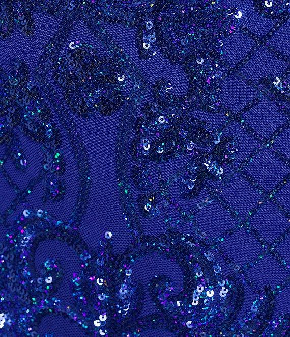 B. Darlin Plus Size Sequin Pattern Scoop Neck Spaghetti Strap Side Slit Dress Product Image