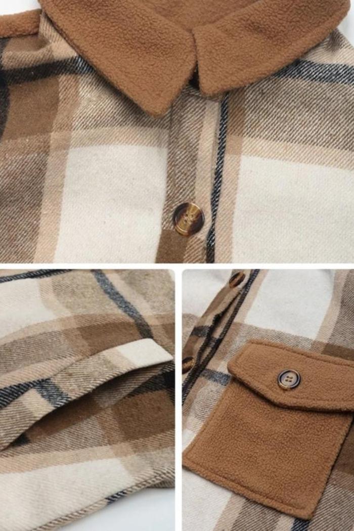 Stylish Button-Checked Color-Blocked Maxi Jacket Product Image