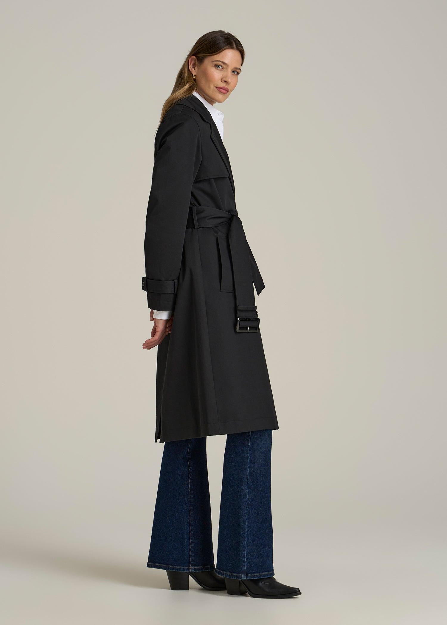 Relaxed Trench Coat for Tall Women in Black Female Product Image