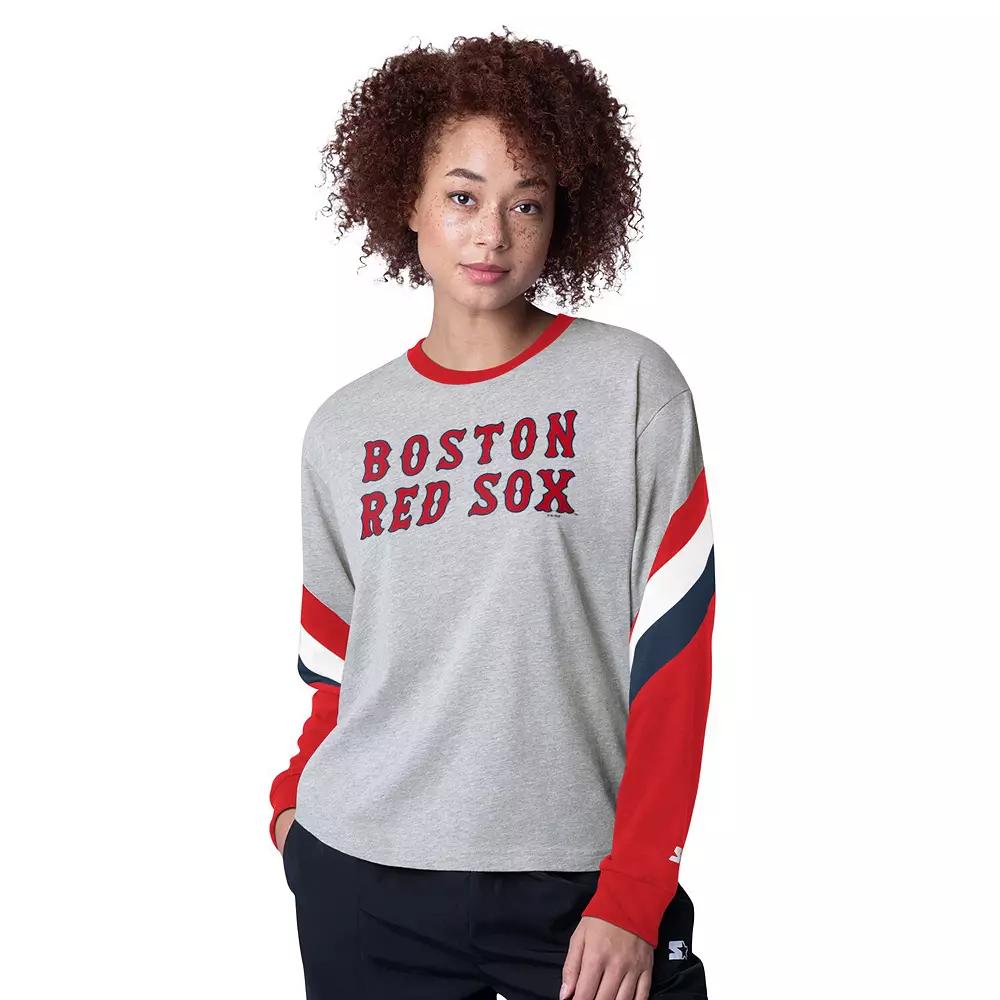 Women's Starter Heather Gray Boston Red Sox Triple A Fashion Color Block Long Sleeve Top, Size: 2XL, Grey Product Image