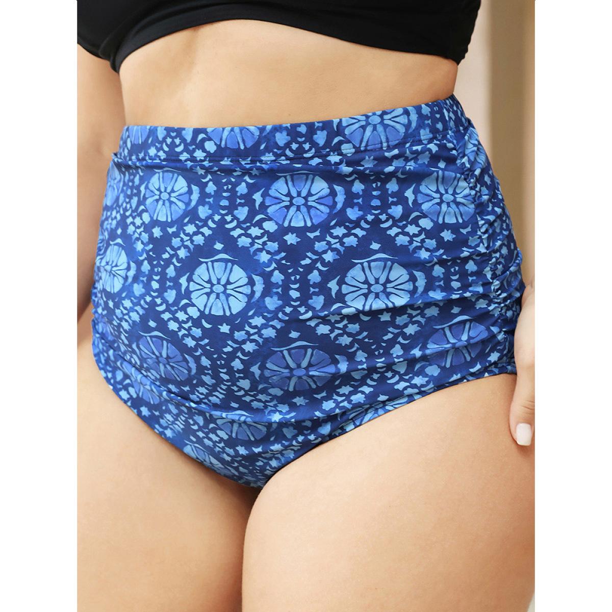 Plus Size Bandana Print Gathered Bikini Bottom Women's Swimwear Aegean Vacation Printed High stretch Skinny High Rise Curve Swim Bottoms BloomChic 10/M Product Image