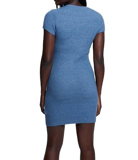 Guess Toki Short Sleeve Crew Neck Rib Knit Mini Dress Product Image
