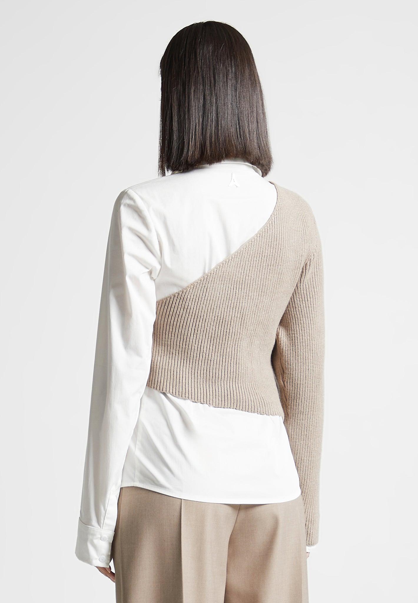 Asymmetric Knitted Overlay Shirt - White/Beige Female Product Image