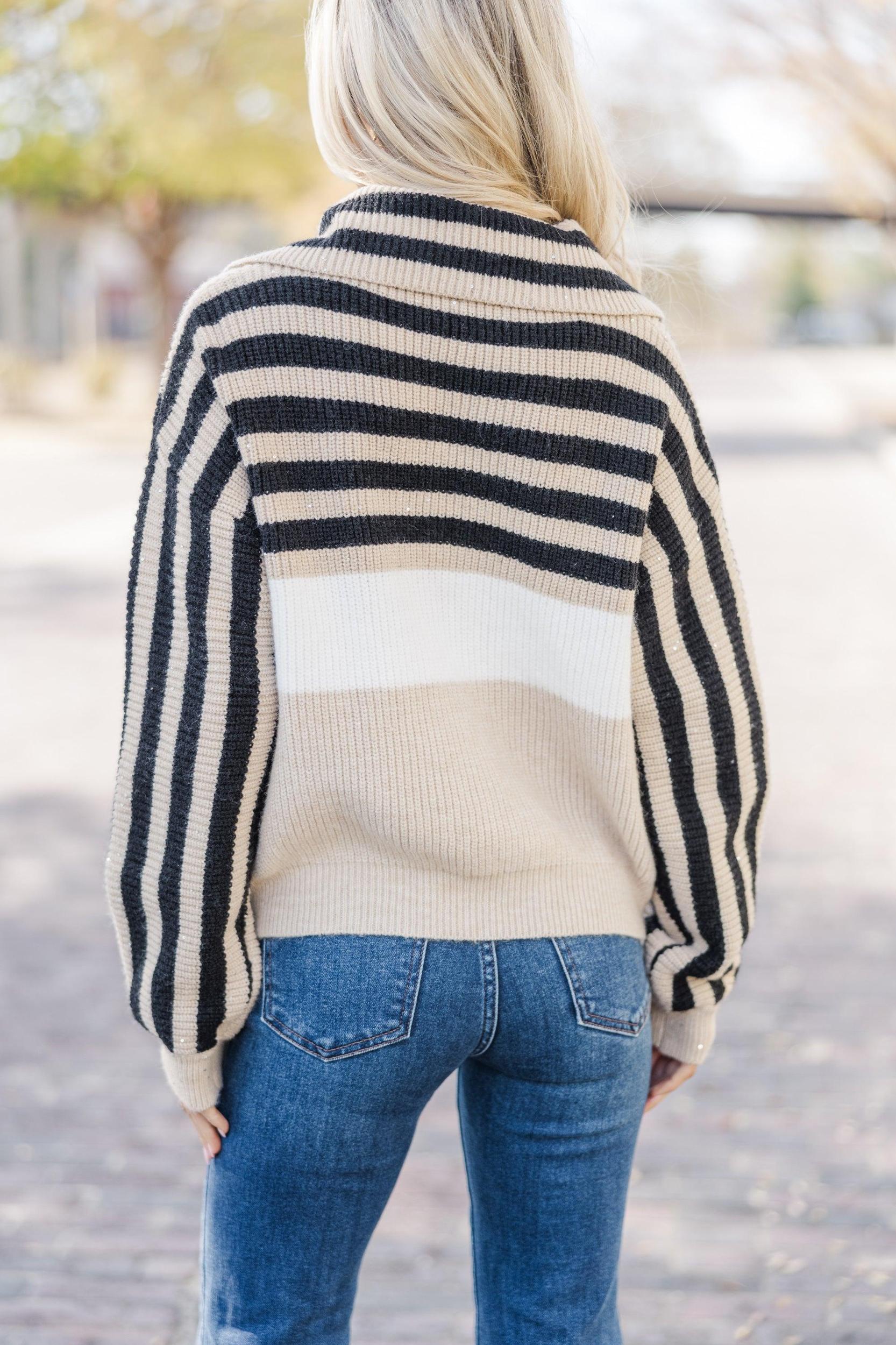 What You Need Taupe Striped Sweater Female Product Image