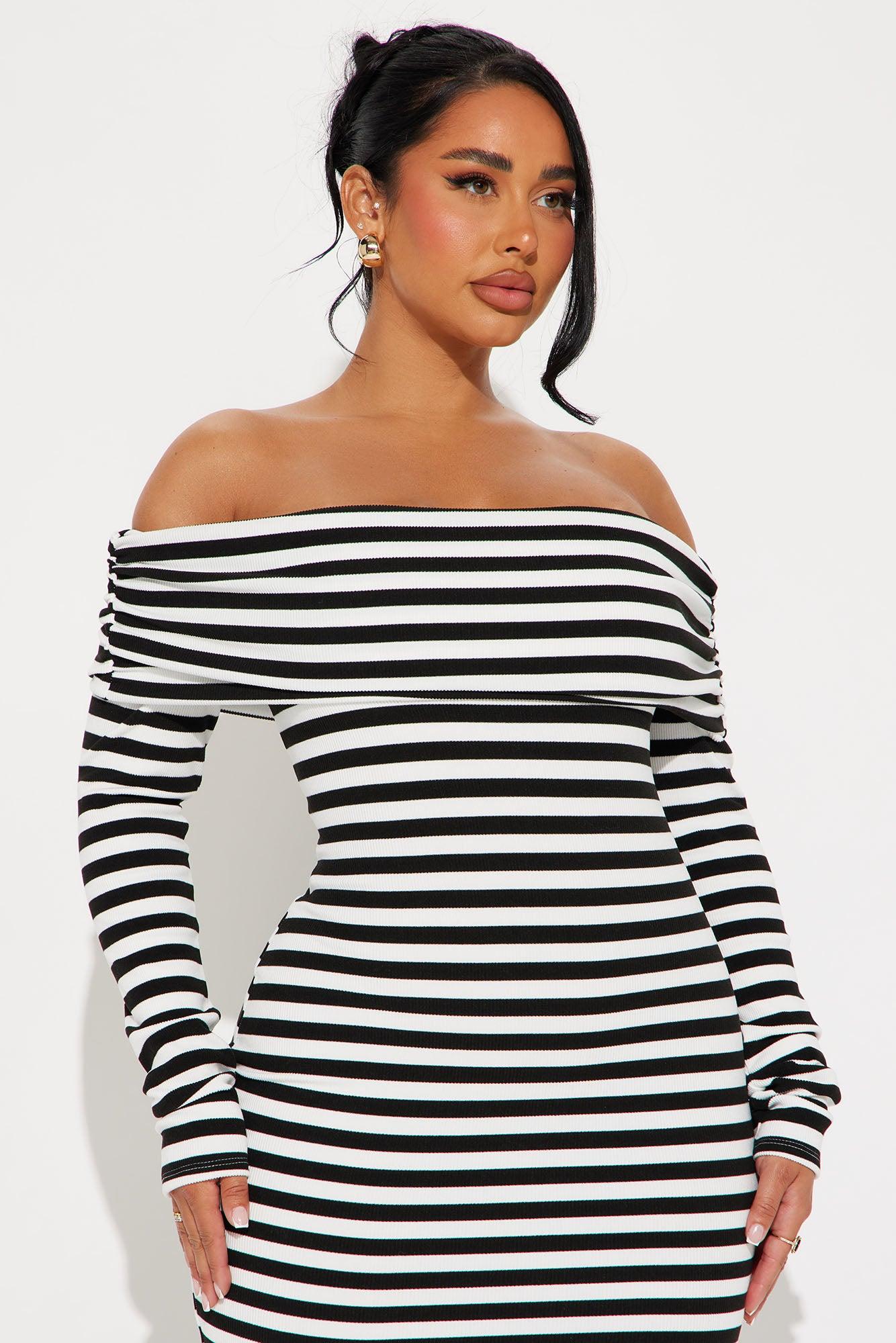 True Masterpiece Striped Midi Dress - Black/White Product Image