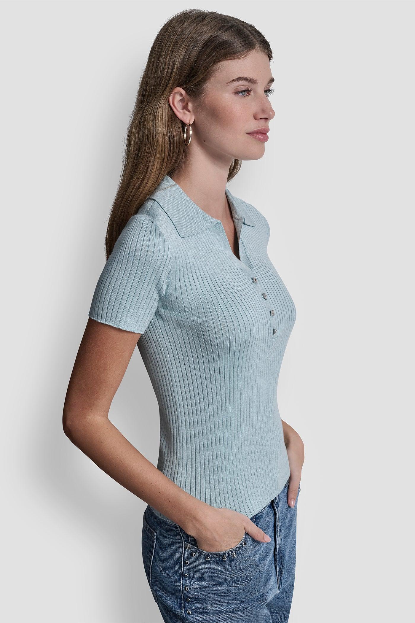 RIBBED POLO WITH RHINESTONE BUTTONS Product Image