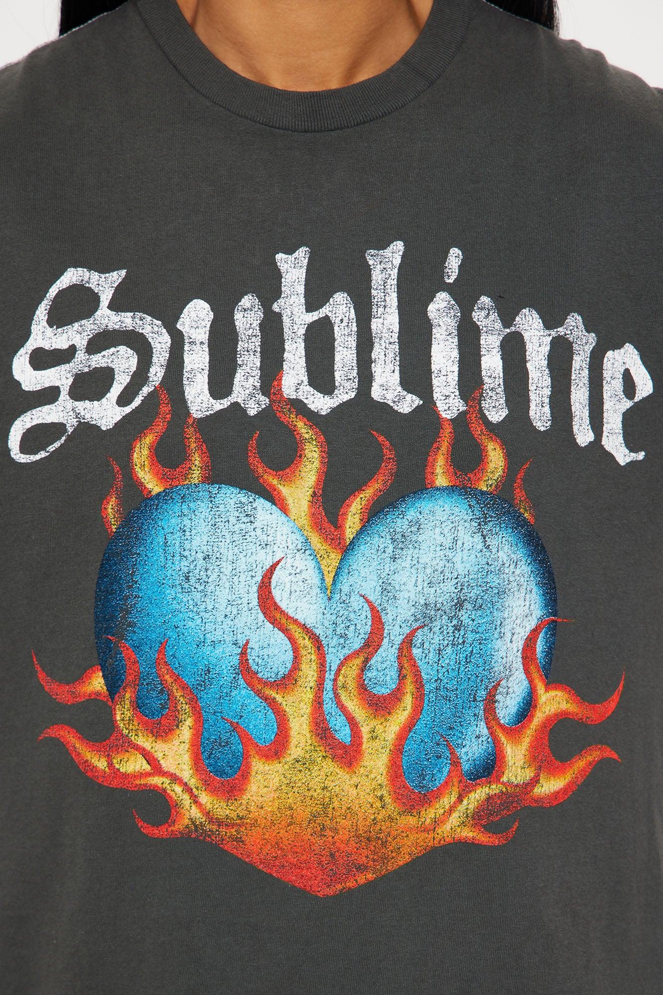 Sublime Flames Heart Washed Oversized Tee - Black Product Image