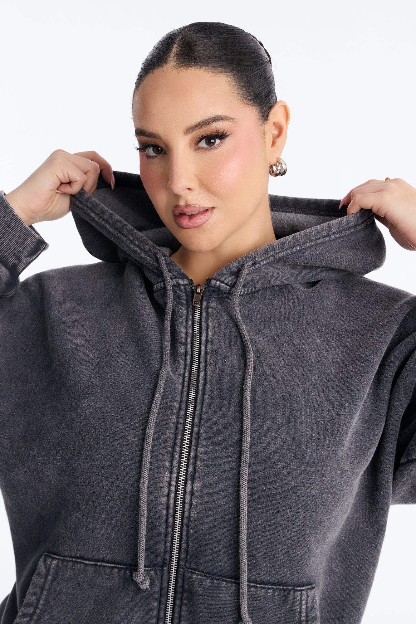 On The Run Washed Fleece Short Set - Charcoal Female Product Image