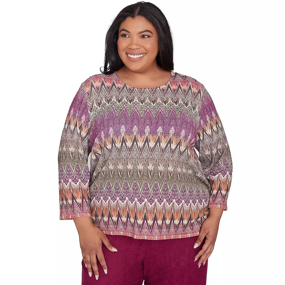 Plus Size Alfred Dunner Chevron Textured Crewneck Top, Women's, Size: 2XL, Neutral Team Product Image