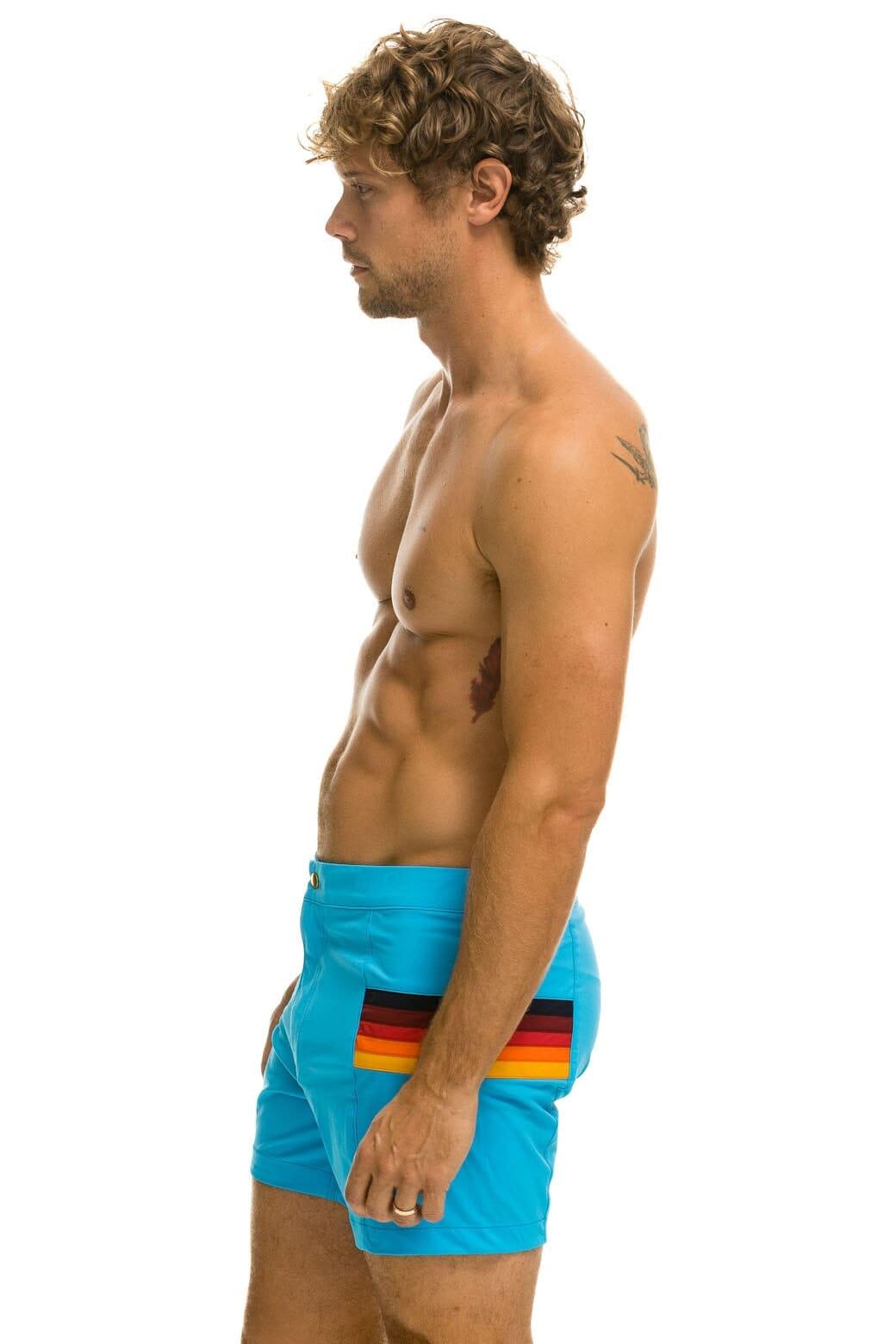 MEN'S HORIZONTAL 5 STRIPE FLEX SHORTS - NEON BLUE Male Product Image