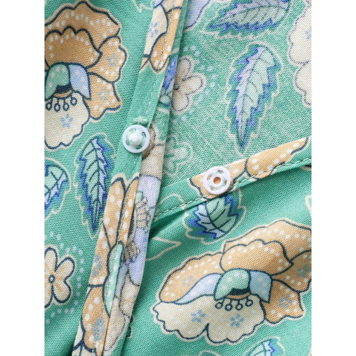 Plus Size Floral Bell Sleeve Shirred Waist Midi Dress Emerald Women Boho Overlap Collar Half Sleeve Curvy BloomChic 12/L Product Image