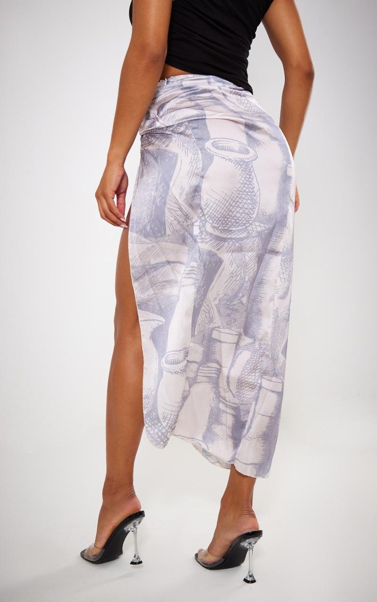 Grey Print Satin Knot Side Midaxi Skirt Product Image