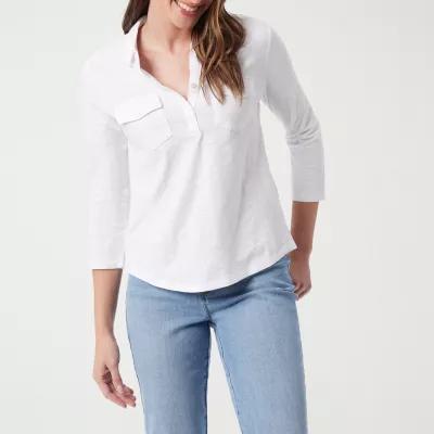 Gloria Vanderbilt Womens V Neck 3/4 Sleeve Polo Shirt Product Image