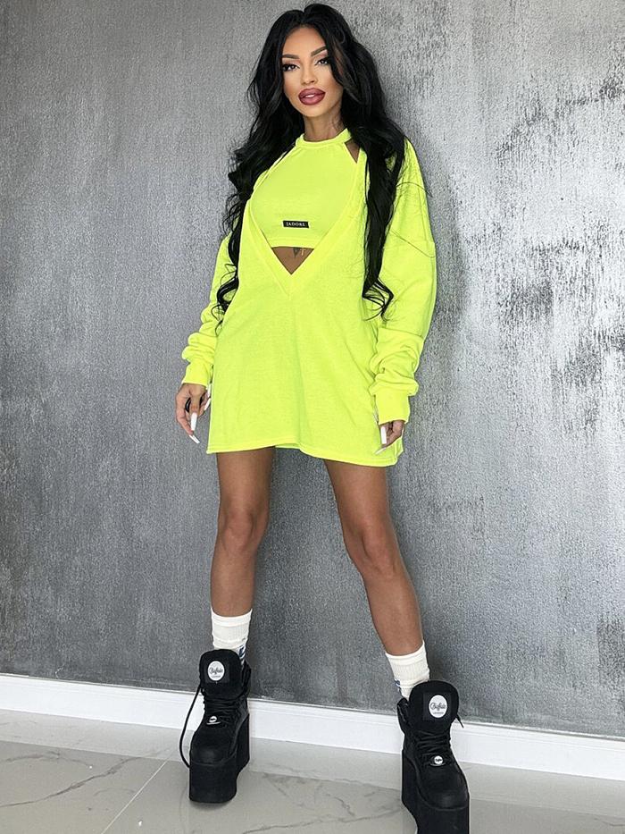 Loose Solid Color Round-Neck Mini Dresses & Vest Top Two Pieces Set  Product Image