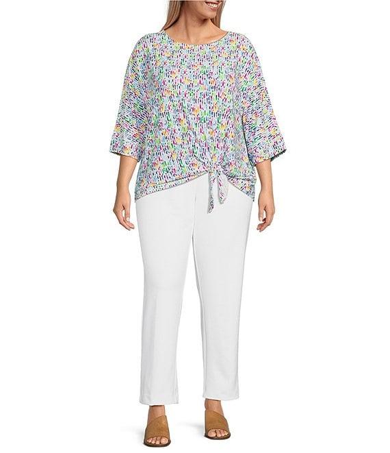 Ali Miles Plus Size Knit Pull-On Straight Leg Pants Product Image