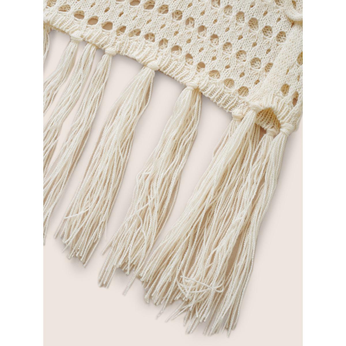 Plus Size Floral Cut Out Tassels Hem Mesh Swim Cover Up Women's Swimwear Ivory Beach Crochet Curve Swim Cover Ups BloomChic 14-16/1X Product Image