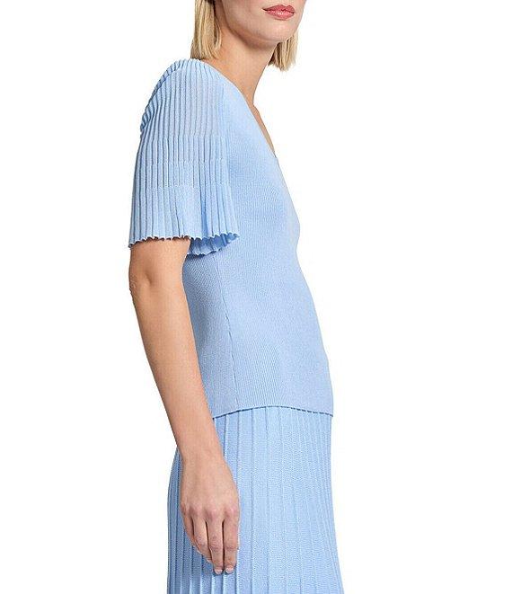 MISOOK Ribbed Knit V-Neck Short Flutter Sleeve Tunic Product Image