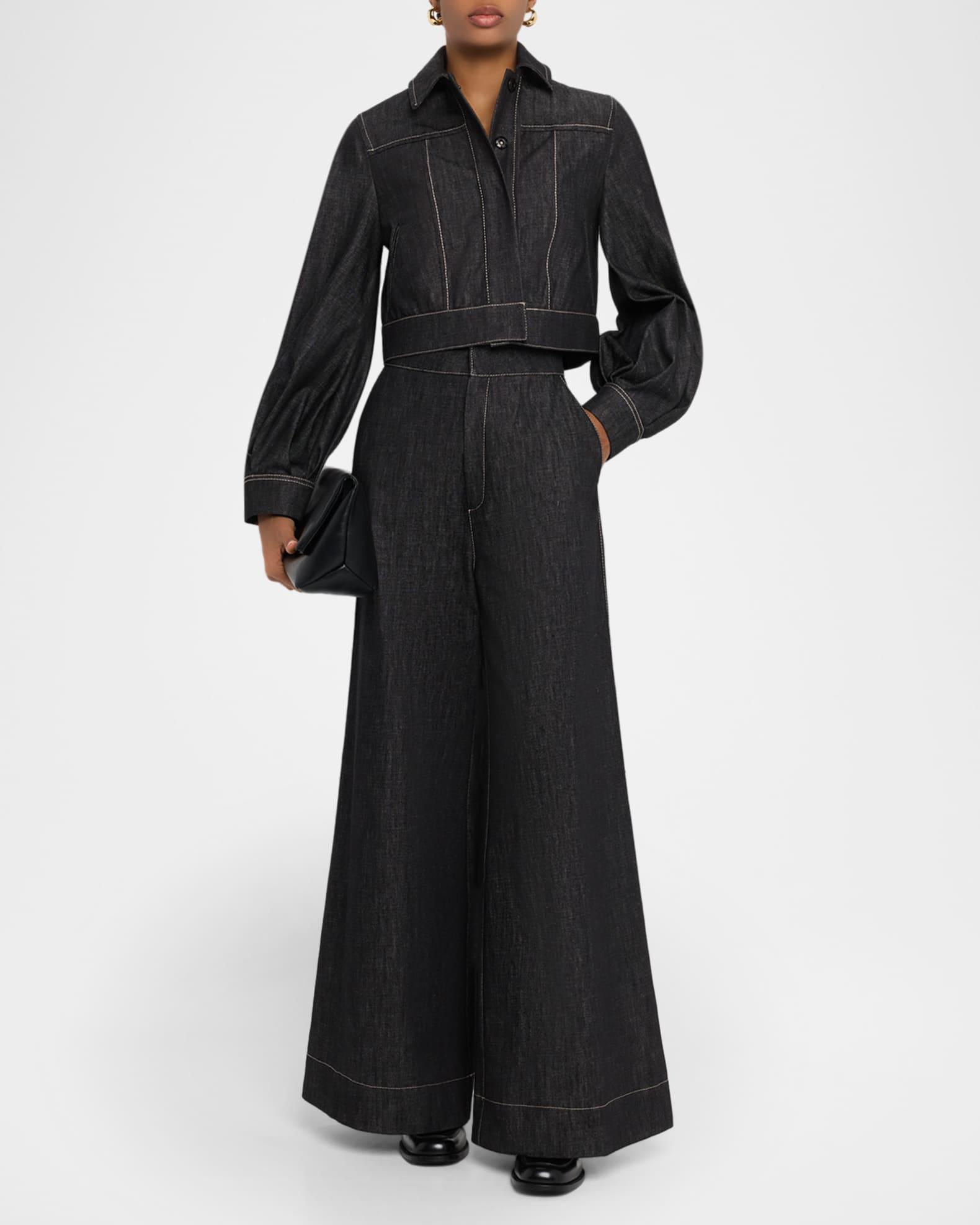 High-Rise Denim Flare Pants Product Image