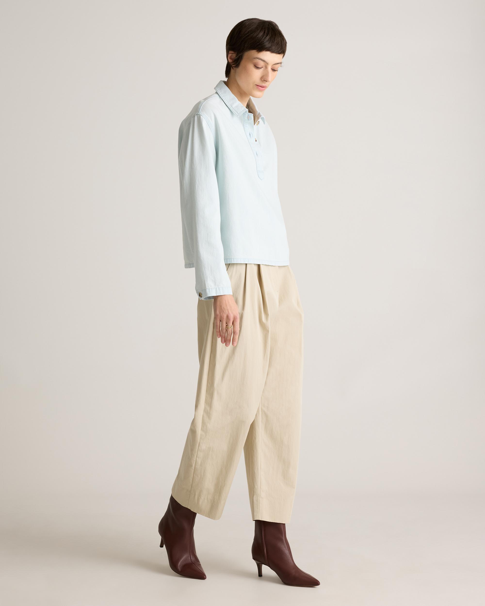 Quince | Women's Distressed Denim Popover Shirt Organic Cotton Product Image