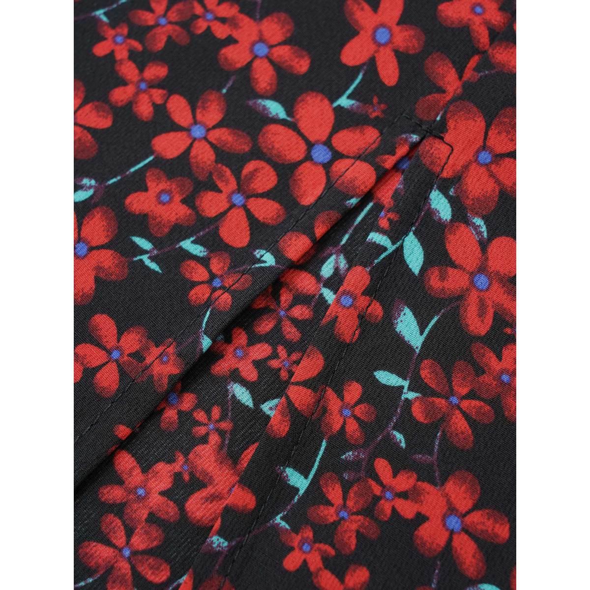 Plus Size Ditsy Floral Square Neck Split Side Dress Black Women Elegant Elastic cuffs Square Neck Long Sleeve Curvy Midi Dress BloomChic 28/5X Product Image