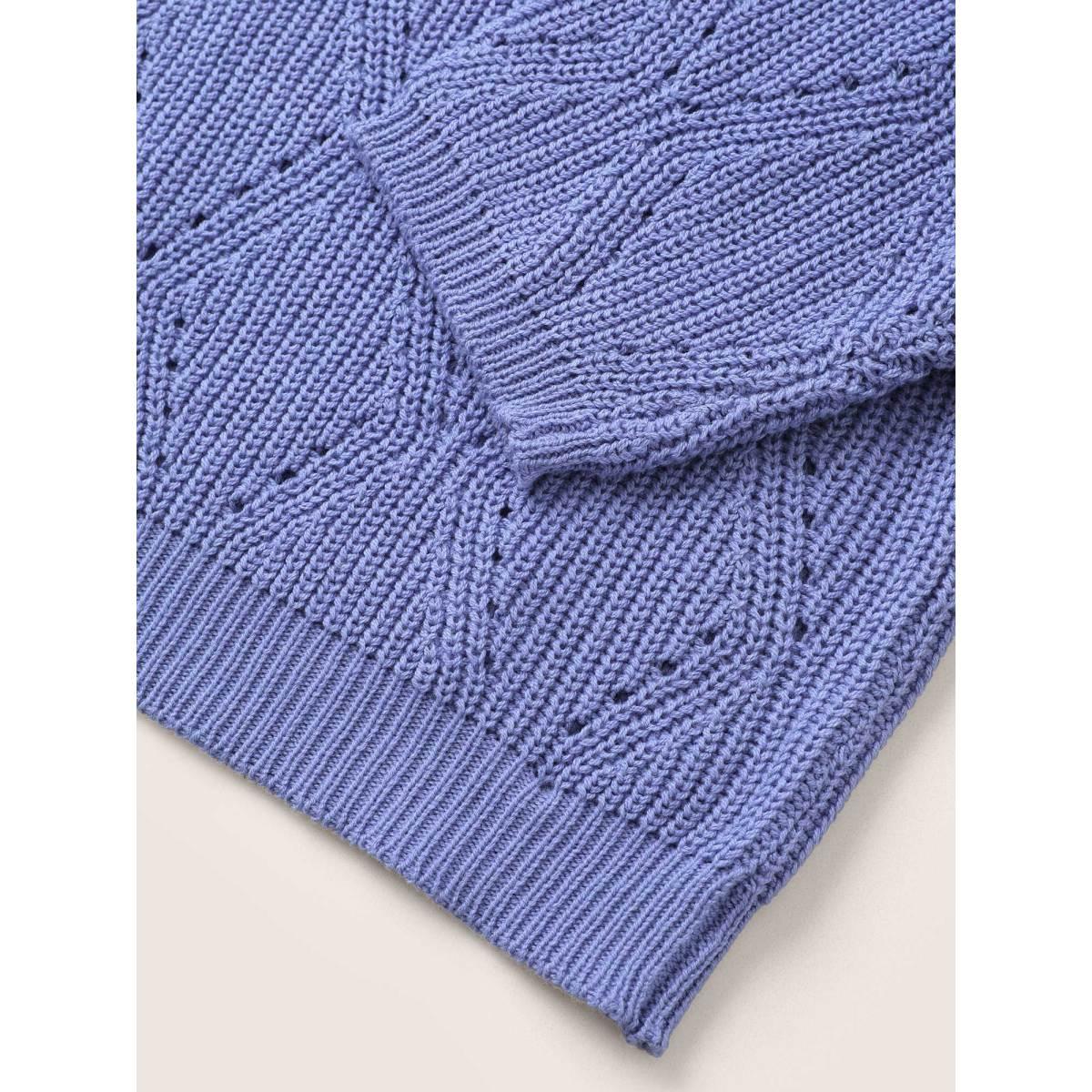 Plus Size Cotton Blended Geometric Hollow Out Pullover BlueViolet Women Casual Elbow-length sleeve Round Neck Everyday Pullovers BloomChic 30/6X Product Image