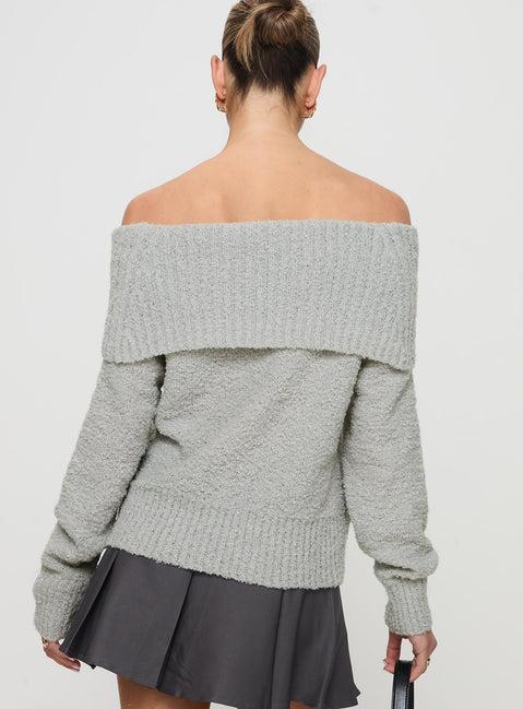 Parkley Boucle Off The Shoulder Sweater Grey Marle Product Image