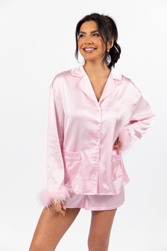 Early Riser Pale Pink Satin Pajama Top FINAL SALE Product Image