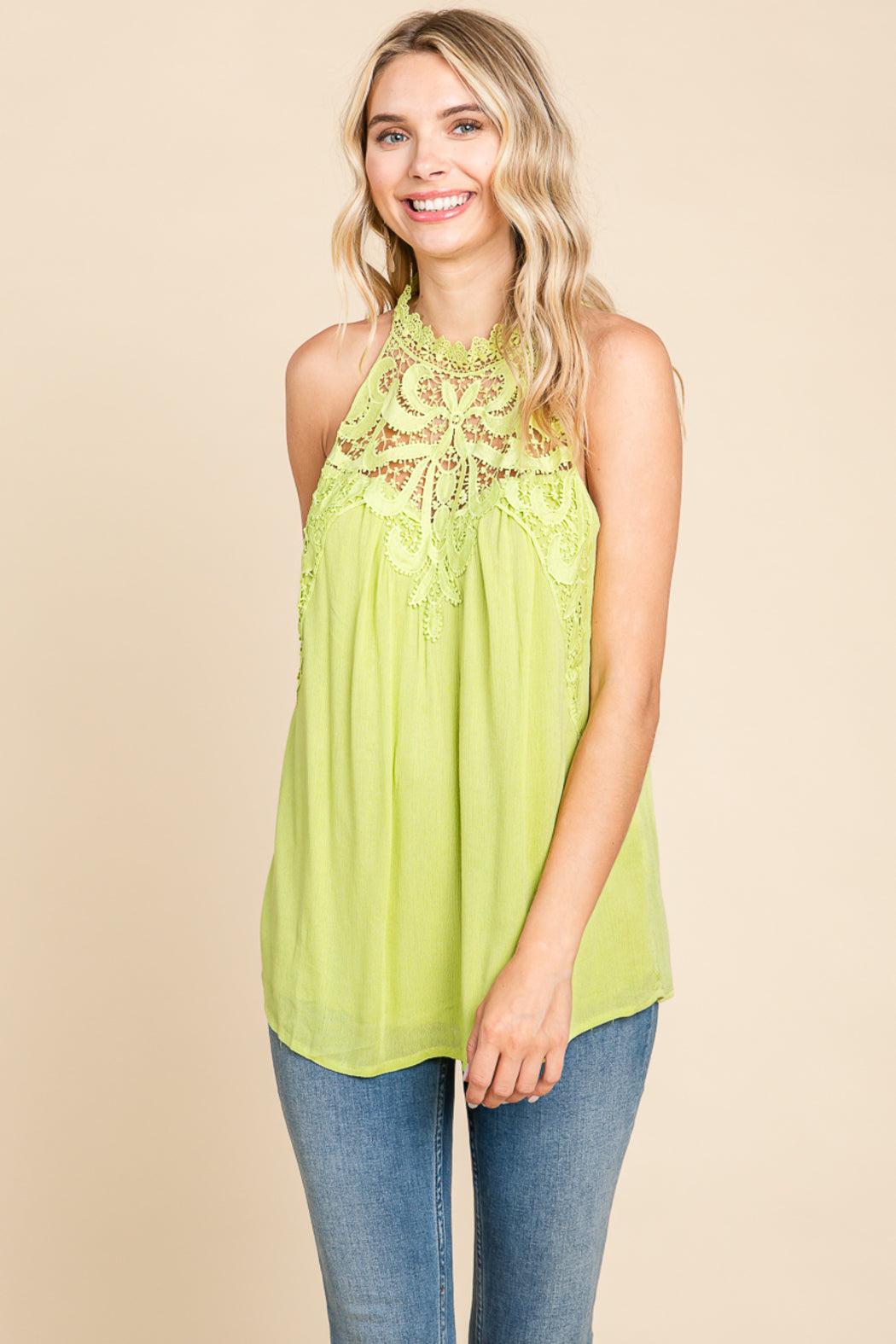 Lace Round Neck Sleeveless Cami Cotton Tops Product Image