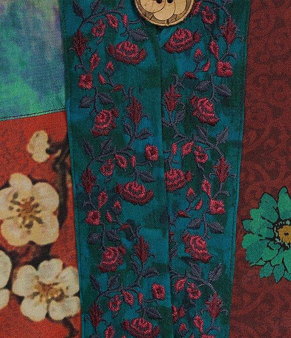 John Mark Embroidered Mixed Print 3/4 Ruffled Tiered Sleeve One Button Front Kimono Product Image