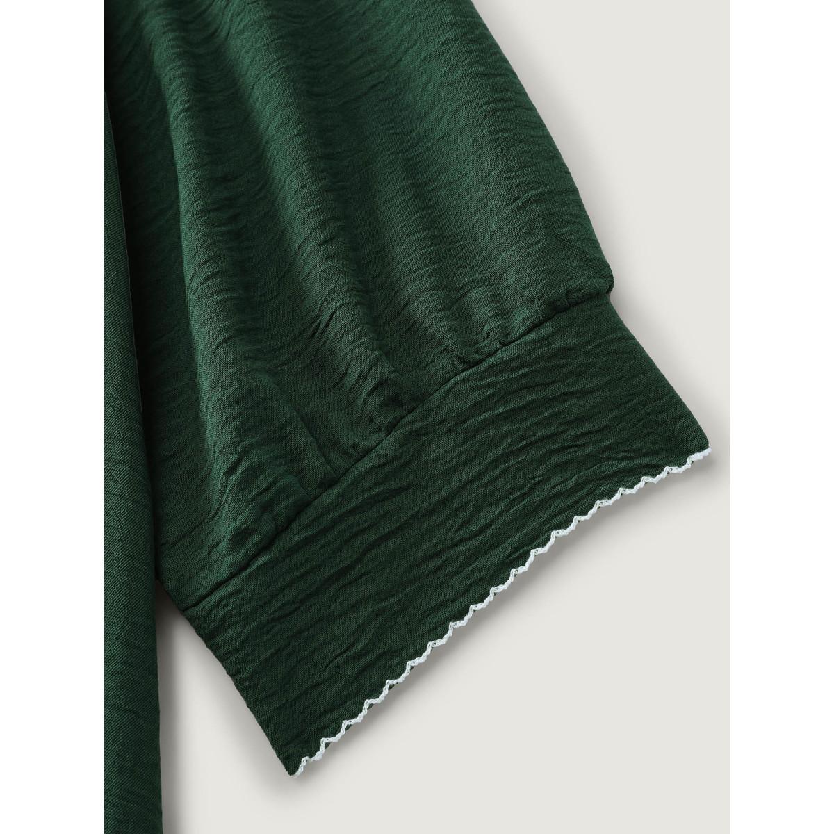 Plus Size Ruffled Neck Tiered Button Knee-Length Dress DarkGreen Women Leisure Contrast Flat collar with V-notch Elbow-length sleeve Curvy BloomChic 28/5X Product Image