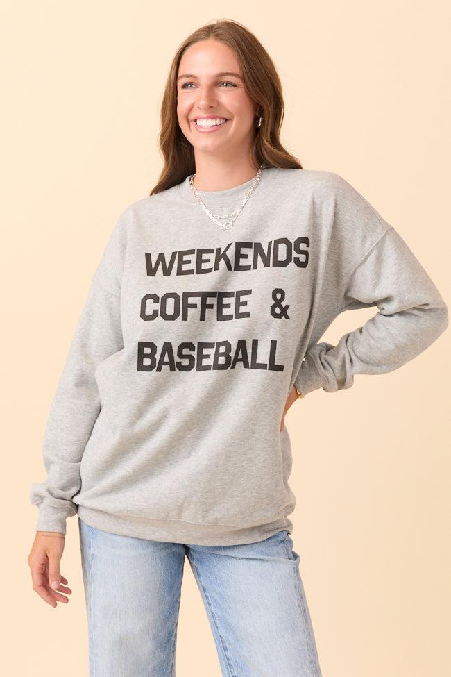 Weekends Coffee and Baseball Light Grey Graphic Sweatshirt Product Image