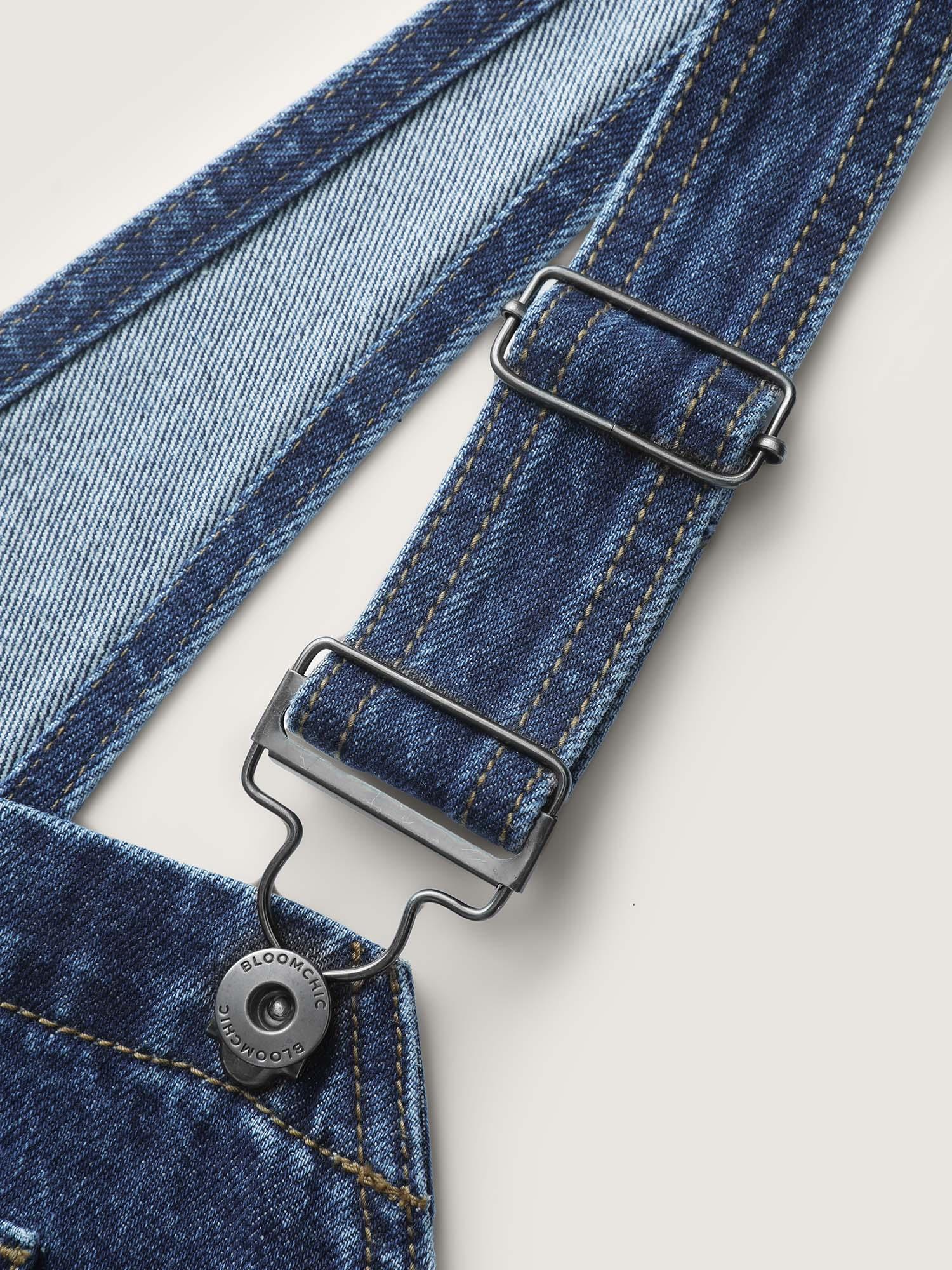 Cotton Relaxed-Fit Side Button Overall Denim Jumpsuit Female Product Image