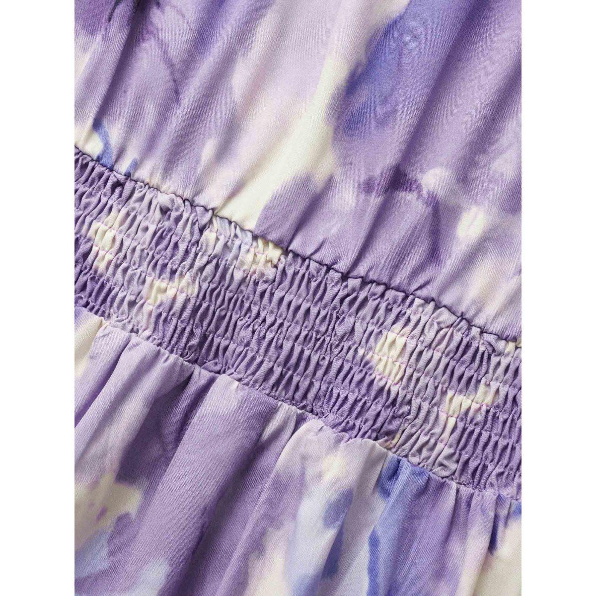 Plus Size Watercolor Floral Bubble Hem Pockets Dress DarkViolet Women Romantic Gathered Heart neckline Cap Sleeve Curvy BloomChic 14-16/1X Product Image