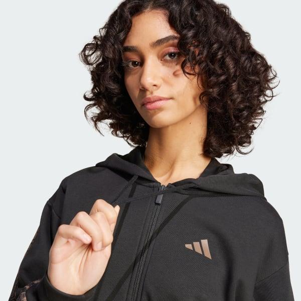 adidas Essentials Seasonals Animal French Terry Full-Zip Hoodie Wonder White XL Womens Product Image