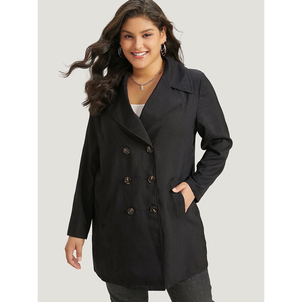 Plus Size Halloween Solid Lapel Collar Double Breasted Pocket Coat Women Black Casual Plain Ladies Everyday Winter Coats BloomChic 18-20/2X Product Image