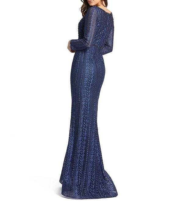 Mac Duggal Embroidered Long Sleeve V-Neck Mermaid Gown Product Image