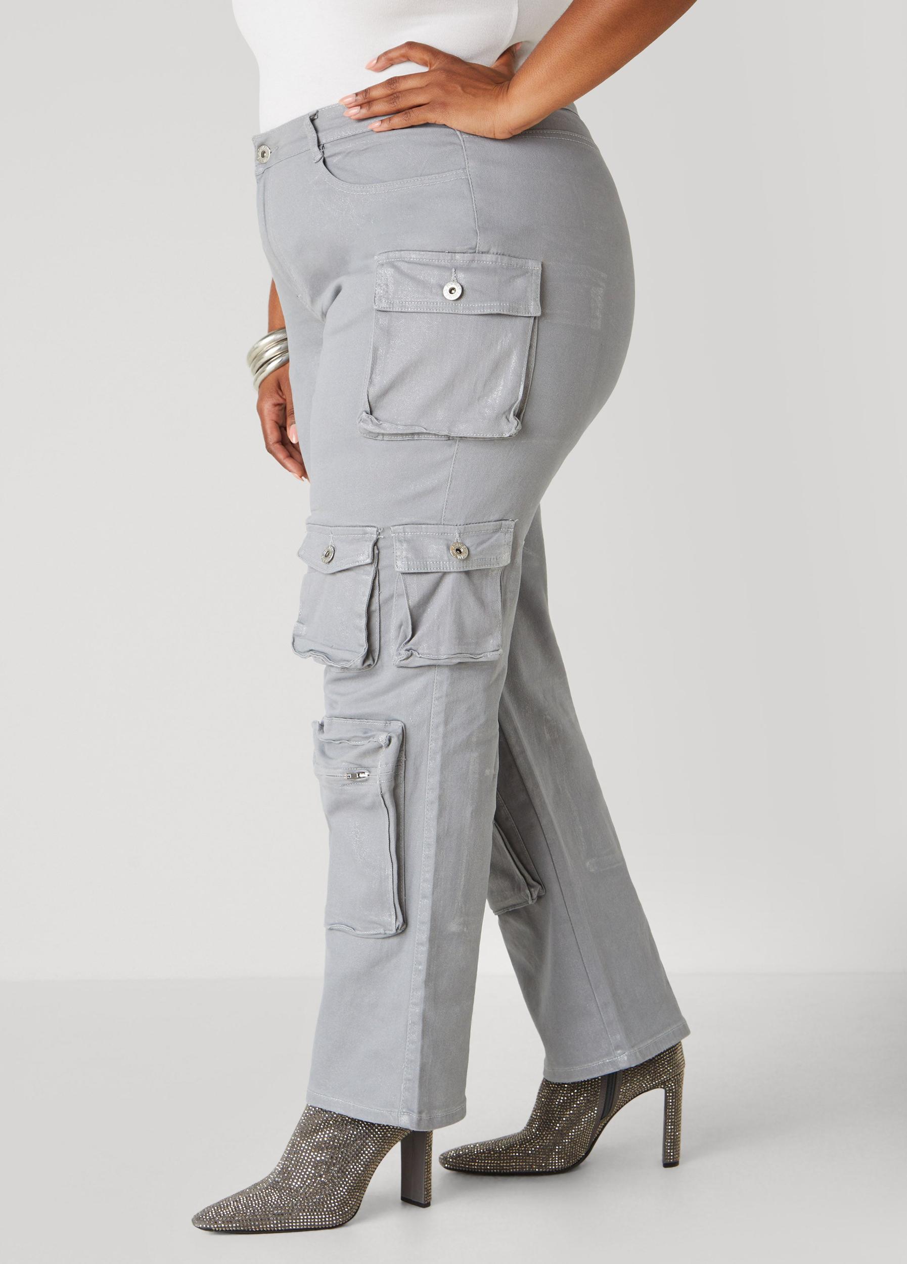 Plus Size Coated Cargo Jeans Ashley Stewart Product Image