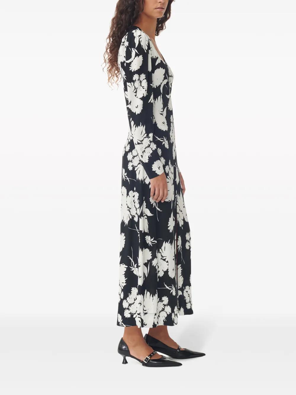 floral-print long-sleeve midi dress Product Image