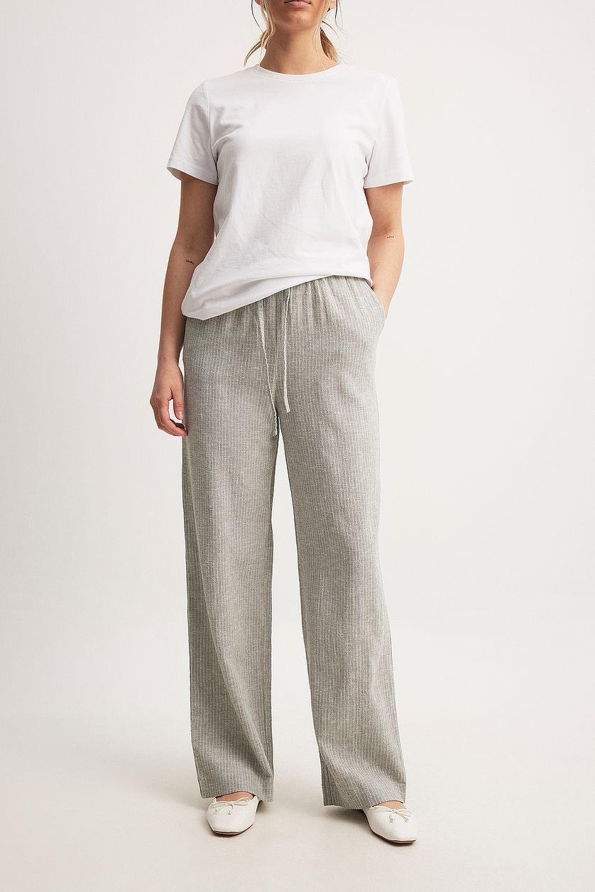 Striped Elastic Waist Linen Pants Product Image