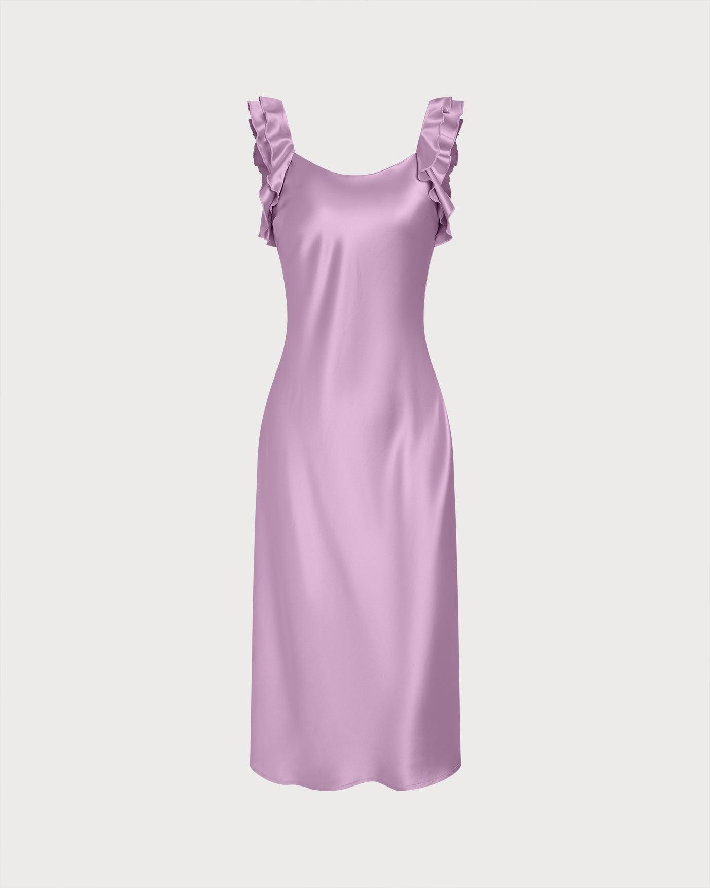 Blue Square Neck Ruffle Satin Midi Dress Product Image