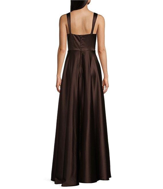 B. Darlin Sweetheart Neckline Wide Strap Dull Charmeuse Long Gown Product Image