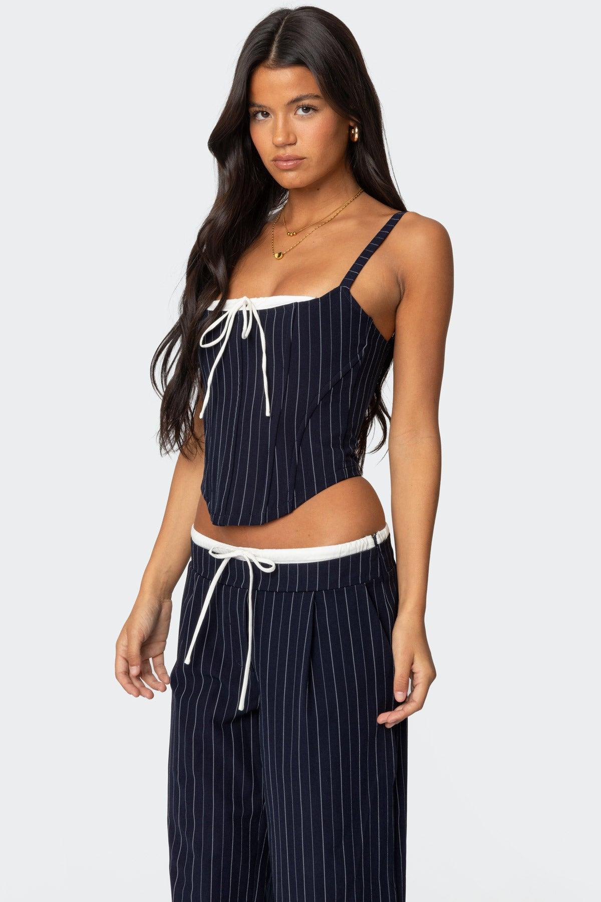 Pinstripe Peekaboo Drawstring Corset Product Image