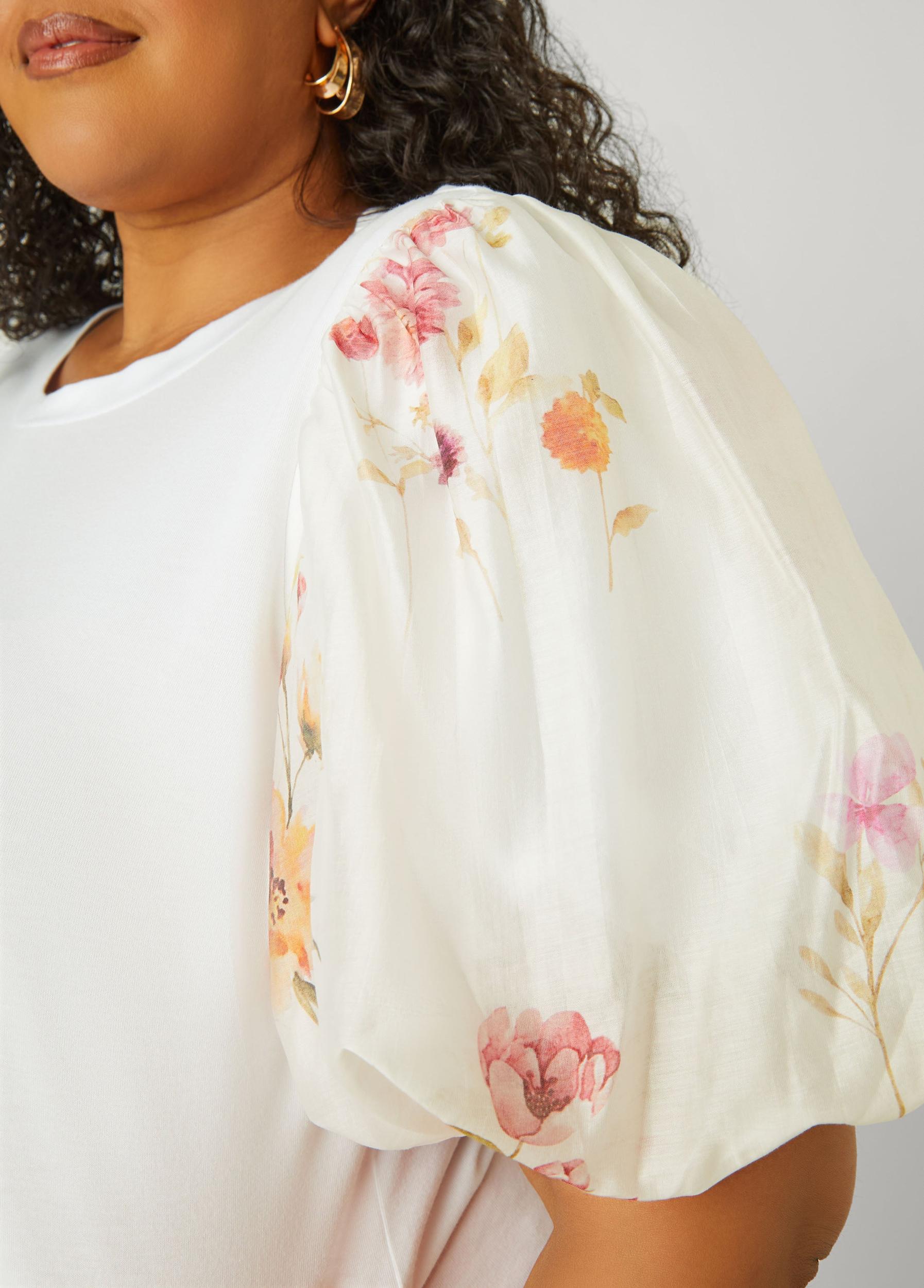 Plus Size Floral Print Paneled Jersey Top Ashley Stewart Product Image
