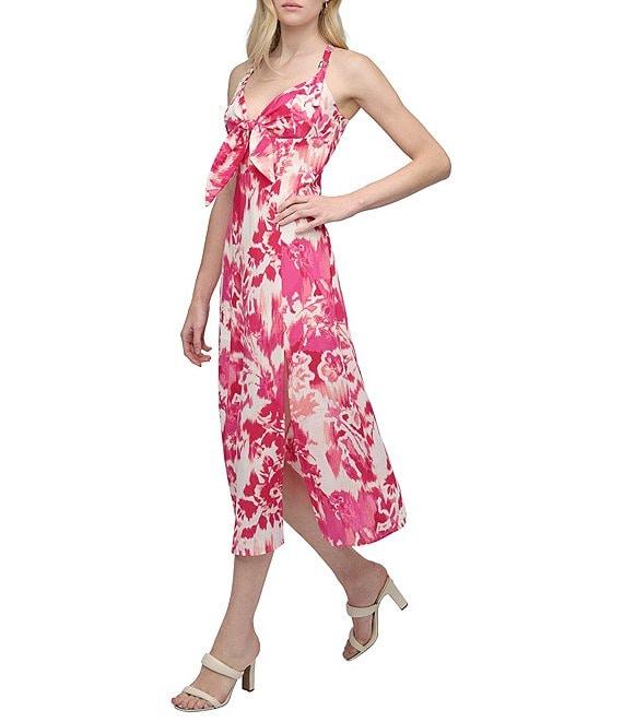 DKNY by Donna Karan Floral Print Bow Front Midi Dress Product Image