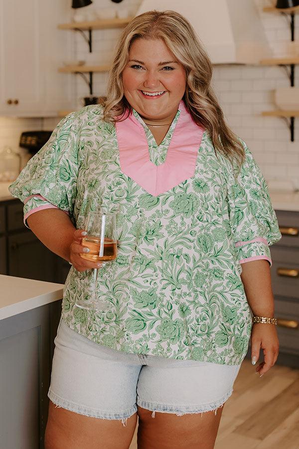 Sonoma Charm Floral Top in Green Curves Product Image