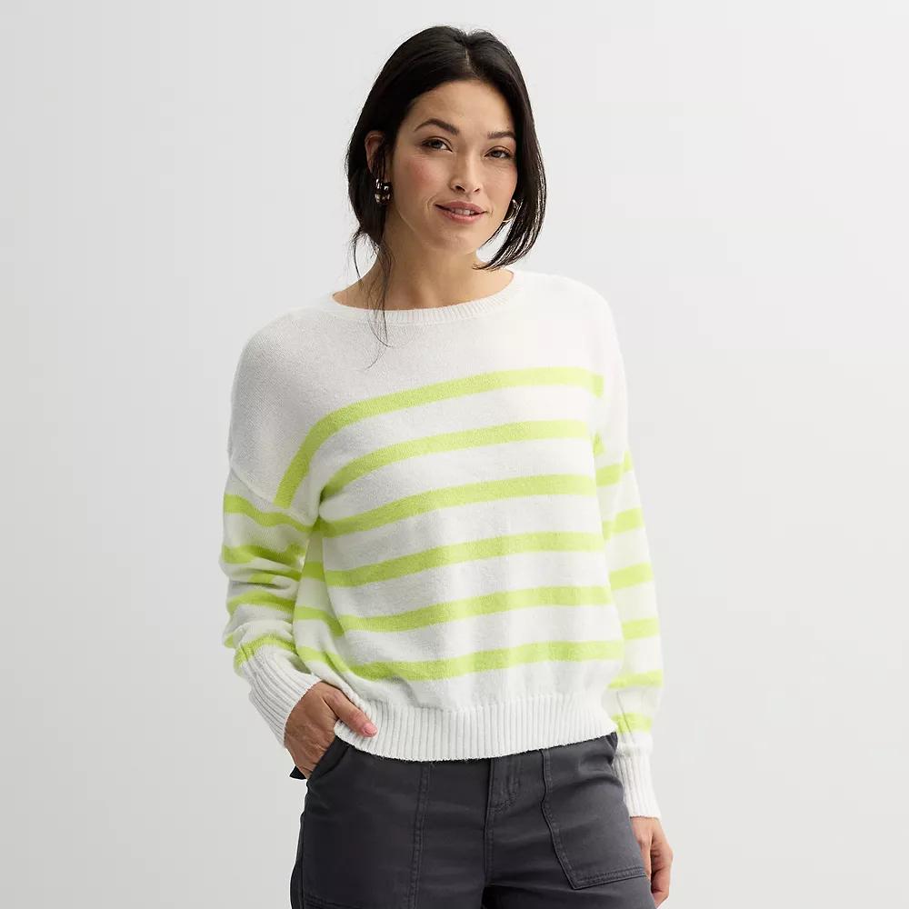 Petite Sonoma Goods For Life® Balloon Sleeve Sweater, Women's, Size: XXL Petite, Ivory Lime Stripe Product Image